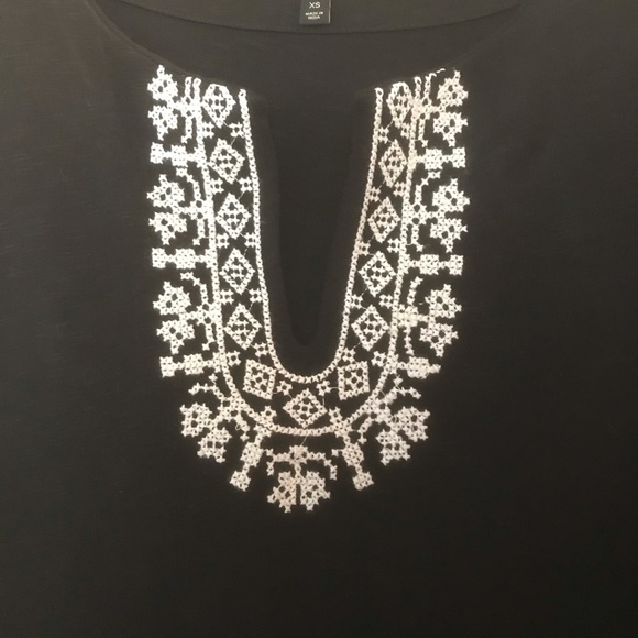 NWOT Talbots Black Short Sleeve Knit Cotton Dress with White Embroidery - Picture 3 of 5